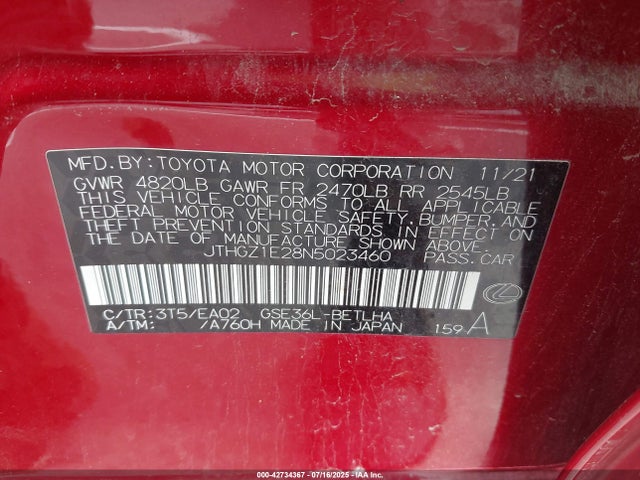 JTHGZ1E28N5023460 Lexus 2gr-fks