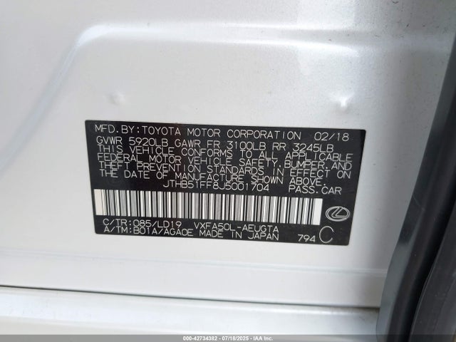 JTHB51FF8J5001704 Lexus v35a-fts