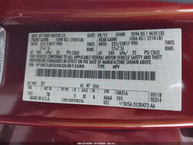 2016 FORD ESCAPE 1FMCU0GX6GUB13289 Photo 8