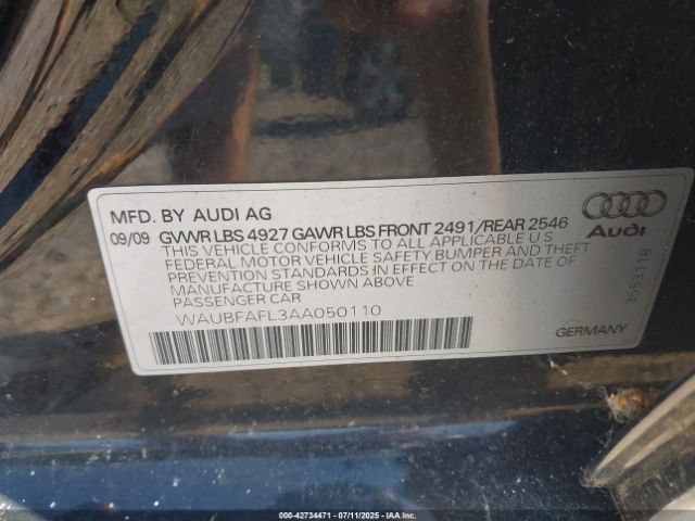 2010 AUDI A4 WAUBFAFL3AA050110 Photo 8