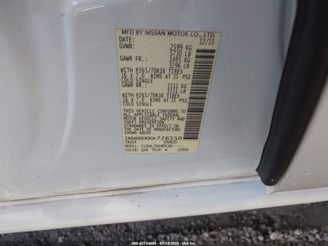 1N6AD0ER0GN726550 Nissan 2016