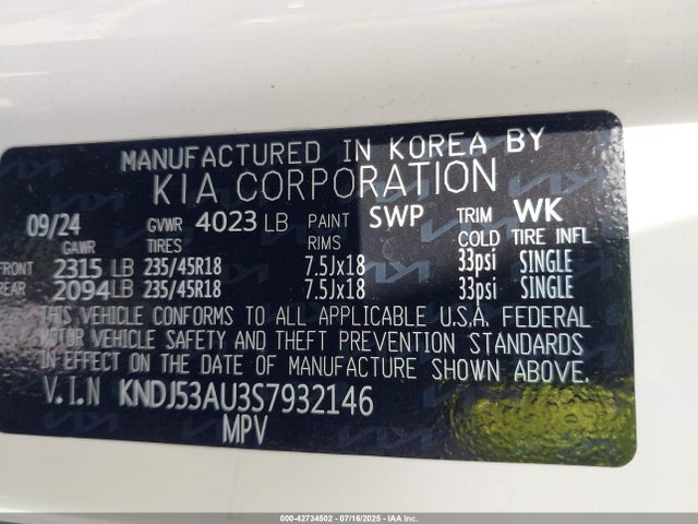 KNDJ53AU3S7932146 KIA 2025