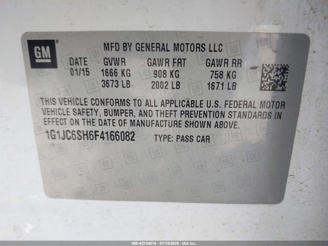 1G1JC6SH6F4166082 Chevrolet luw