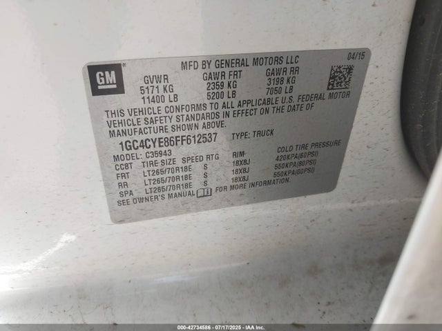 Продаж на аукціоні авто 2015 Chevrolet Silverado 3500hd Wt, vin: 1GC4CYE86FF612537, номер лоту: 42734586