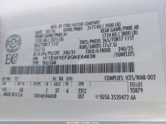 2016 FORD F-150 1FTEW1EF2GKE64638 Photo 8