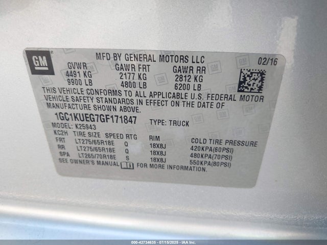 1GC1KUEG7GF171847 Chevrolet l96 - flexible fuel (gas/ethanol), sfi iron
