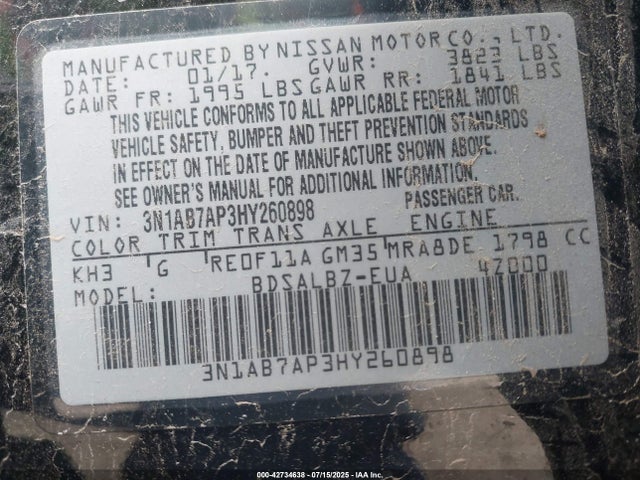 Nissan Sentra 2017 3N1AB7AP3HY260898 Image 9
