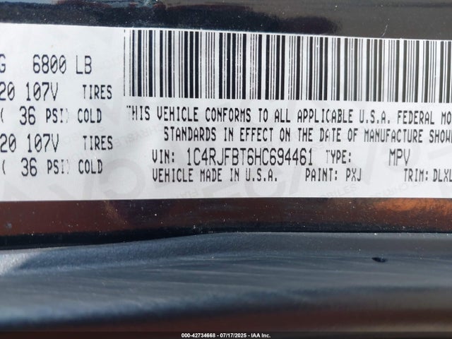 1C4RJFBT6HC694461 Jeep Grand Cherokee