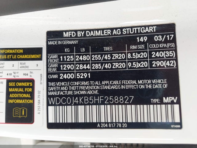 Продажа на аукционе авто 2017 Mercedes-benz Glc 300 Coupe 4matic, vin: WDC0J4KB5HF258827, номер лота: 42734759