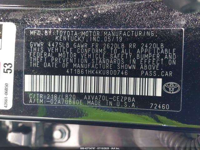 4T1B61HK4KU800746 Toyota a25a-fks