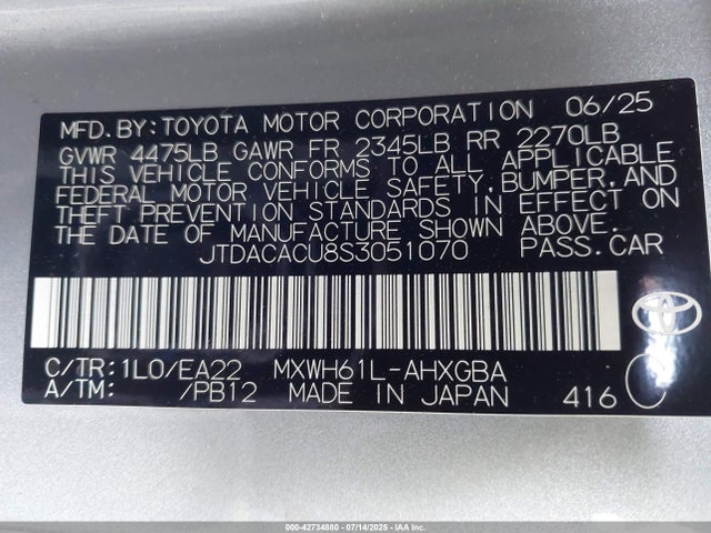 JTDACACU8S3051070 Toyota m20a-fxs