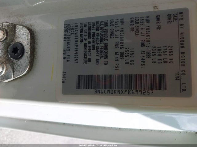 3N6CM0KNXFK699257 Nissan 2015