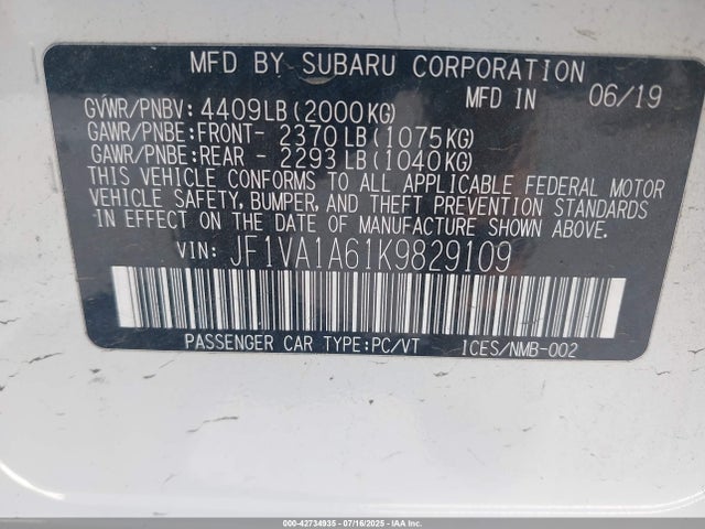JF1VA1A61K9829109 Subaru dib