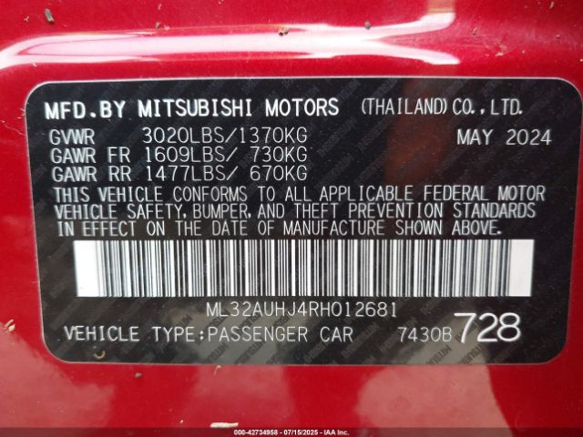 2024 MITSUBISHI MIRAGE ML32AUHJ4RH012681 Photo 8