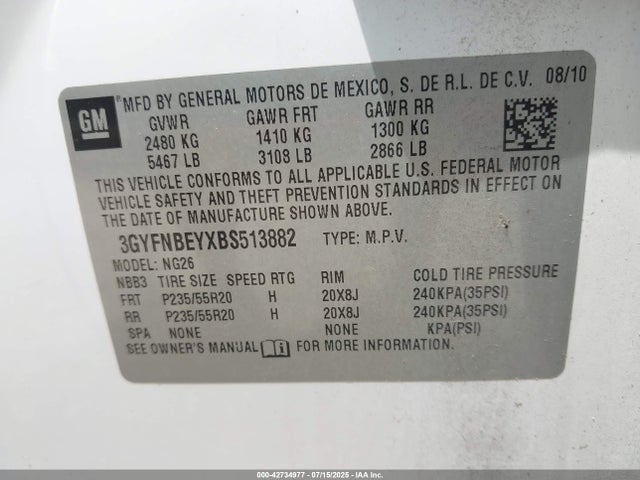 2011 CADILLAC SRX 3GYFNBEYXBS513882 Photo 8