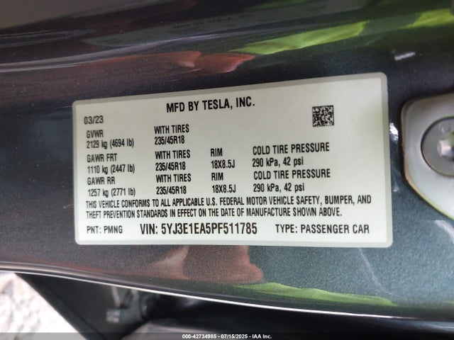 2023 TESLA MODEL 3 5YJ3E1EA5PF511785 Photo 8