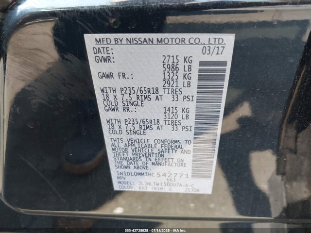 5N1DL0MM3HC542771 Infiniti 2017