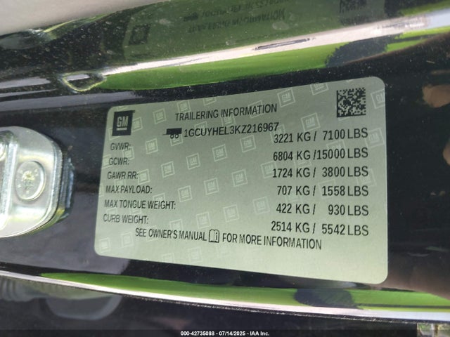 1GCUYHEL3KZ216967 Chevrolet l87 - di dfm, alum, gen 5
