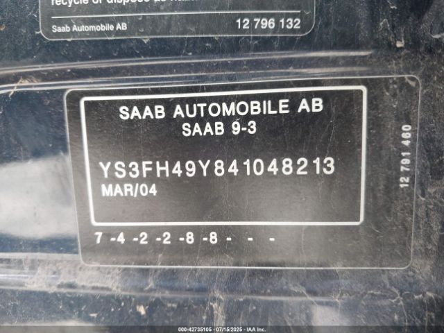 2004 SAAB 9-3 YS3FH49Y841048213 Photo 8