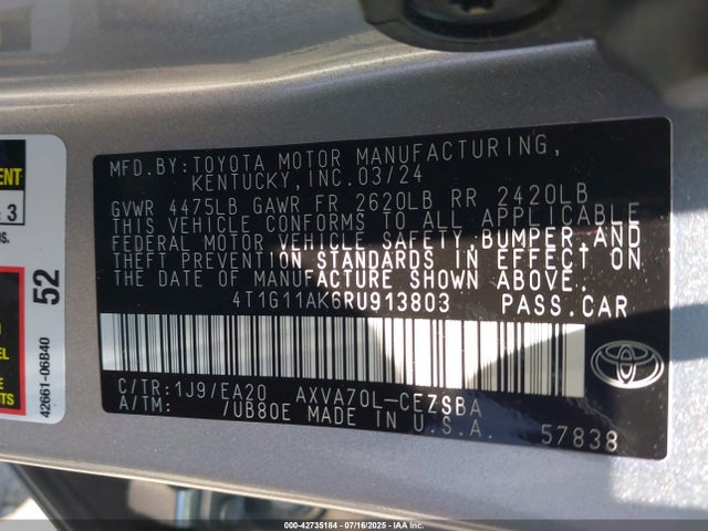 4T1G11AK6RU913803 Toyota a25a-fks