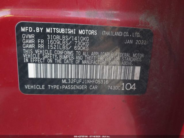 2022 MITSUBISHI MIRAGE G4 ML32FUFJ1NHF05316 Photo 8