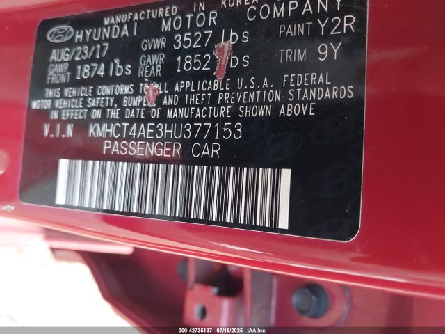 KMHCT4AE3HU377153 Hyundai 2017