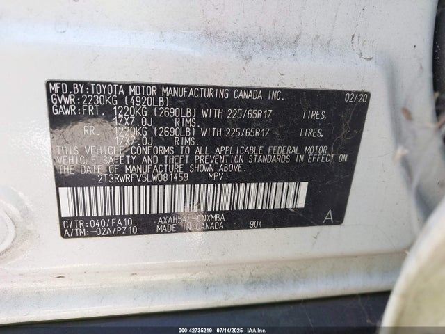 2T3RWRFV5LW081459 Toyota a25-fxz, 3nm+4nm