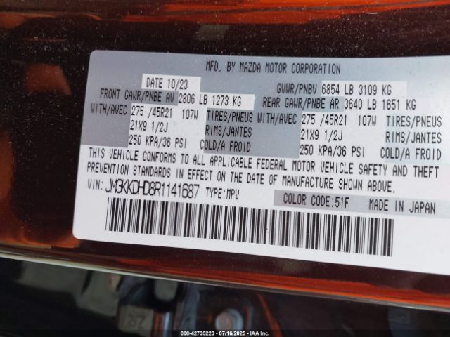 2024 MAZDA CX-90 JM3KKDHD8R1141687 Photo 8