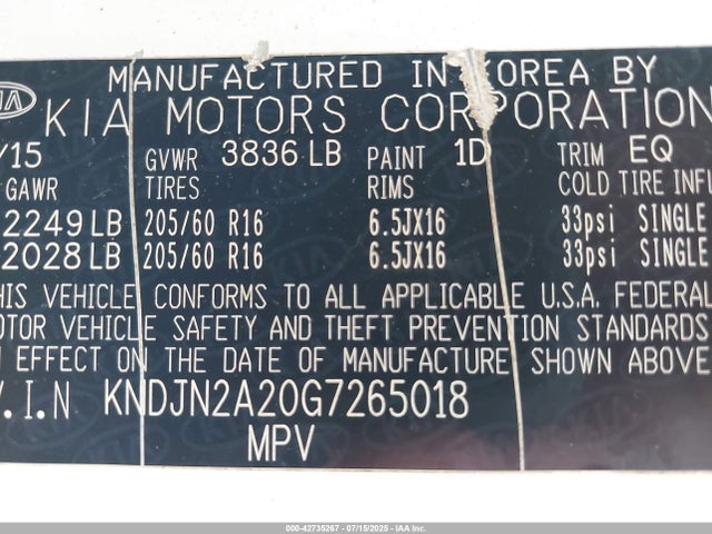 KNDJN2A20G7265018 KIA gdi gamma
