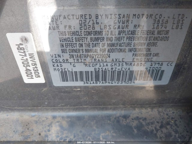 3N1AB7AP4GY239024 Nissan 2016