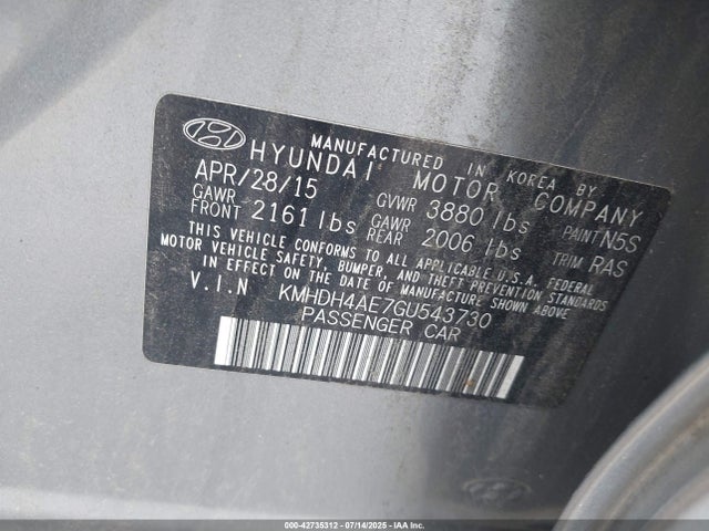 KMHDH4AE7GU543730 Hyundai dohc mpi nu