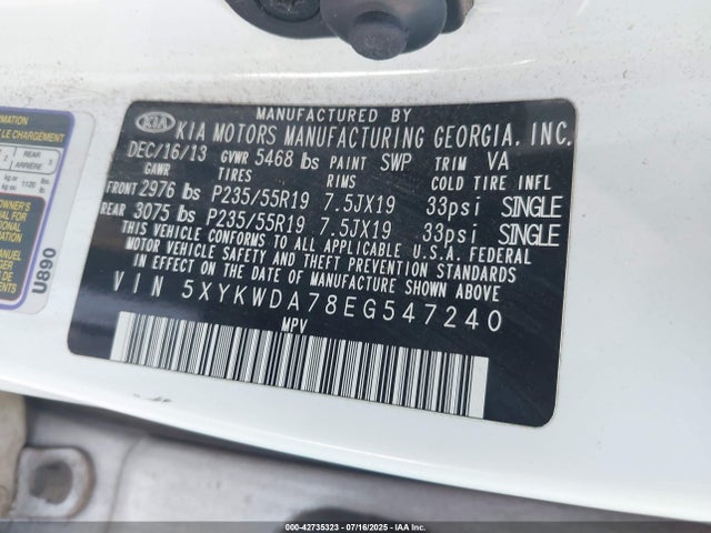 5XYKWDA78EG547240 KIA gasoline 3.3 v6 gdi lambda ii