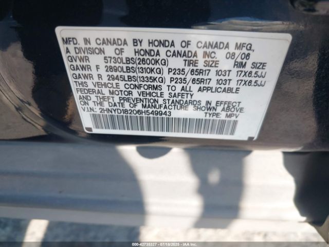 2006 ACURA MDX 2HNYD18206H549943 Photo 8