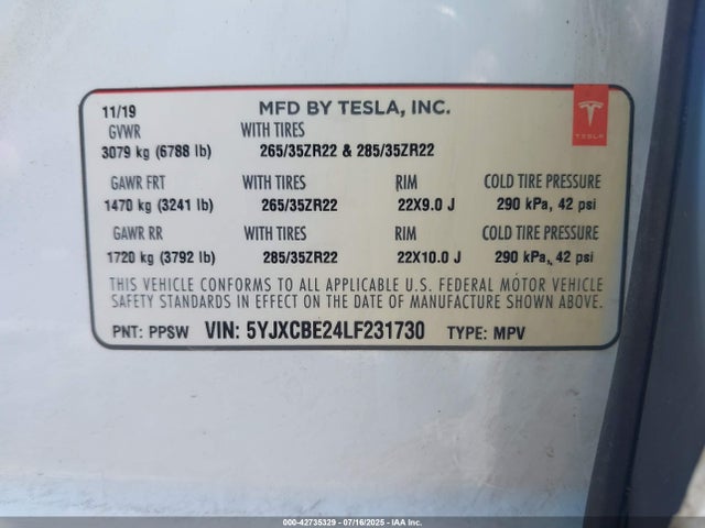 5YJXCBE24LF231730 Tesla MODEL X
