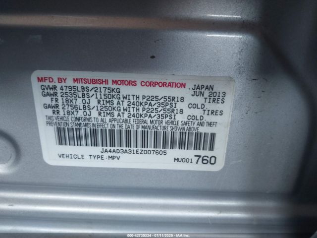 2014 MITSUBISHI OUTLANDER JA4AD3A31EZ007605 Photo 8