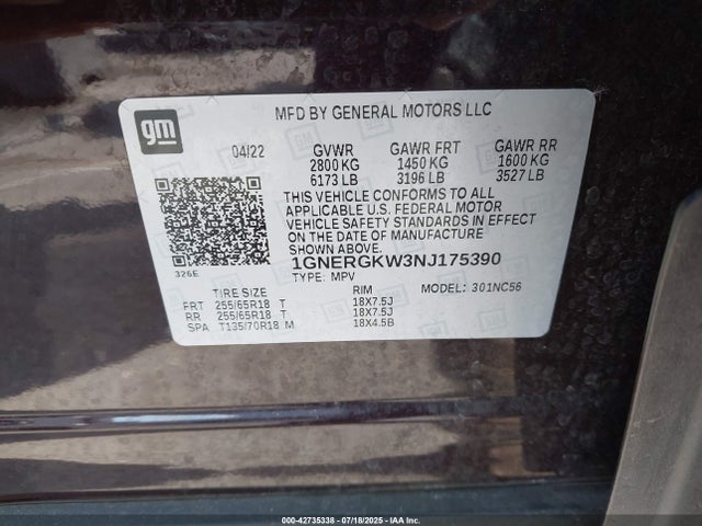 1GNERGKW3NJ175390 Chevrolet lfy