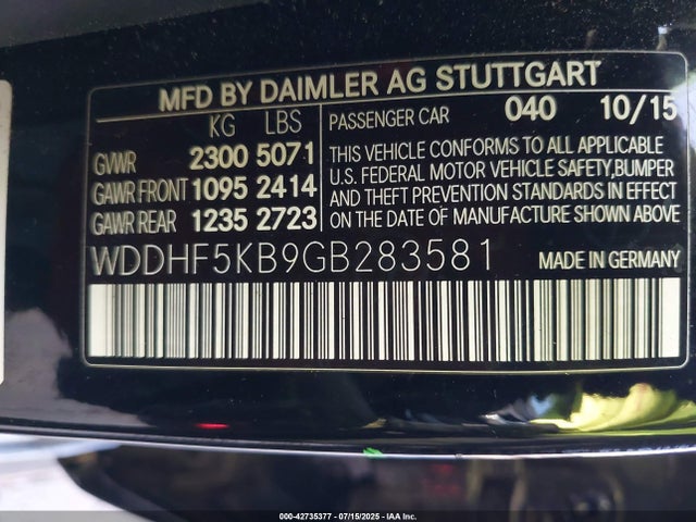 WDDHF5KB9GB283581 Mercedes-Benz 2016