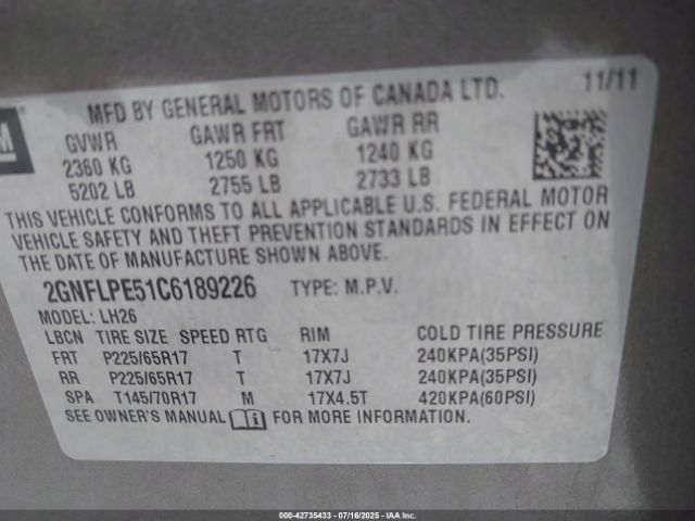 2012 CHEVROLET EQUINOX 2GNFLPE51C6189226 Photo 8