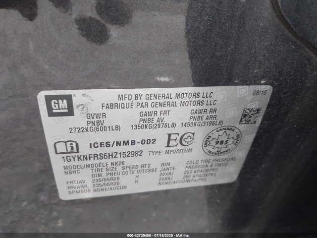 2017 CADILLAC XT5 1GYKNFRS6HZ152982 Photo 8