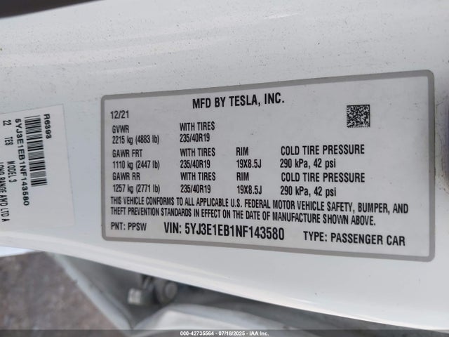 2022 TESLA MODEL 3 5YJ3E1EB1NF143580 Photo 8