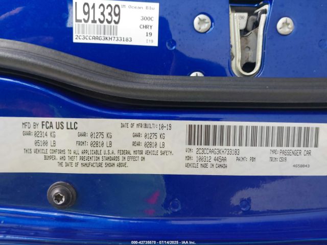 2019 CHRYSLER 300 2C3CCAAG3KH733183 Photo 8