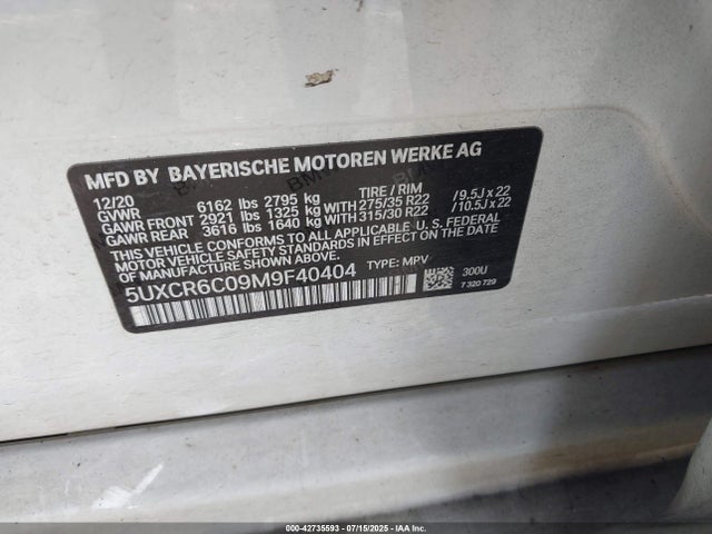 5UXCR6C09M9F40404 BMW X5
