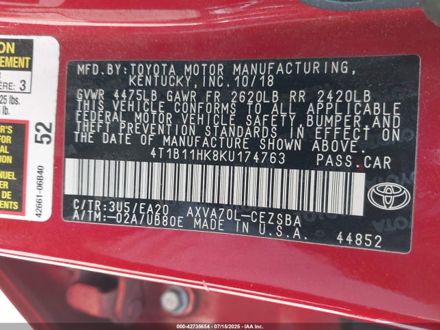 4T1B11HK8KU174763 Toyota a25a-fks