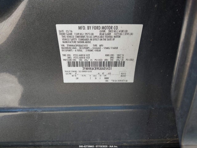 2FMHK6C89GBA05431 Ford 2016