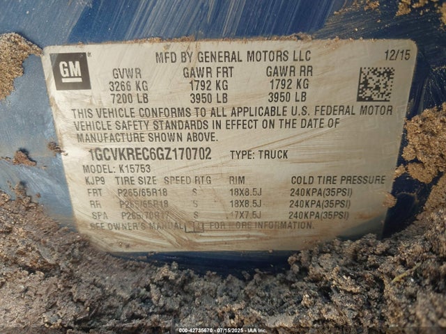 1GCVKREC6GZ170702 Chevrolet Silverado 1500 2lt
