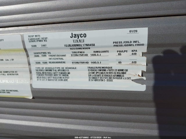 1UJBJ0BM8L17N0458 Jayco Jayco
