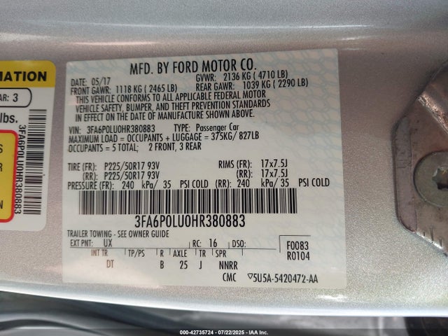Ford 2.0l 4v atk hev 2017 3FA6P0LU0HR380883 Image 9