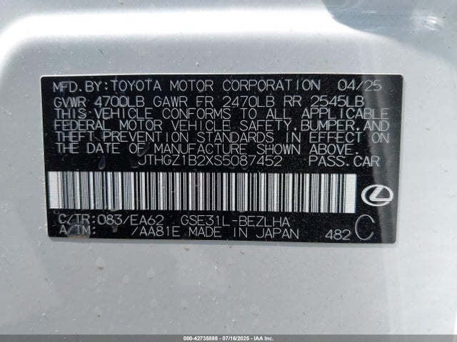 Lexus 2gr-fks 2025 JTHGZ1B2XS5087452 Image 9