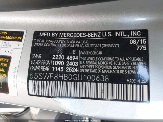 55SWF8HB0GU100638 Mercedes-Benz 2016