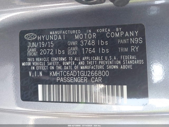 Hyundai dohc gdi gamma 2016 KMHTC6AD1GU266800 Image 9
